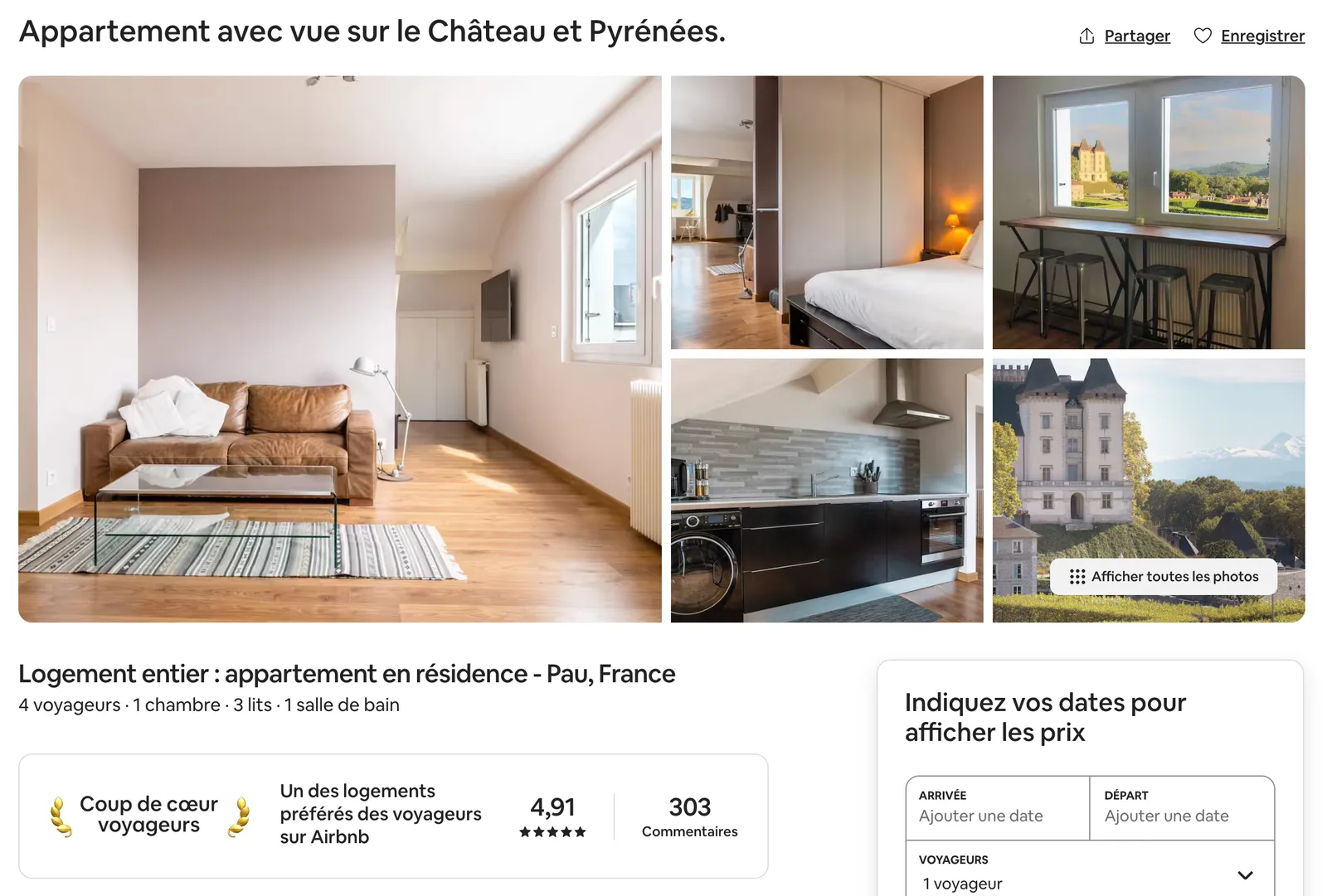 Capture de l'annonce : Appartement avec vue sur le Château et les Pyrénées