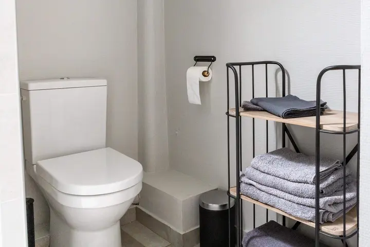 Toilettes et étagère à serviettes