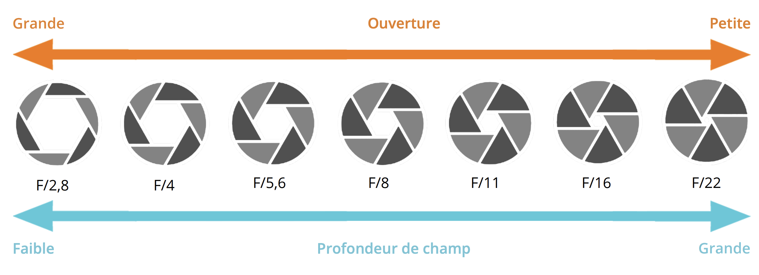 Schéma expliquant l’ouverture et son effet sur la profondeur de champ