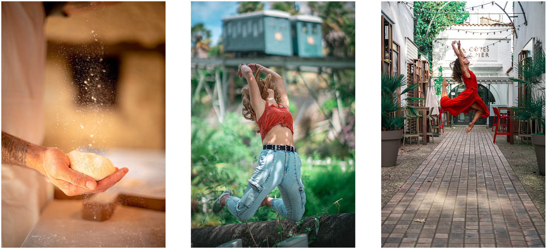 Triptyque montrant plusieurs rendus du mouvement en photographie