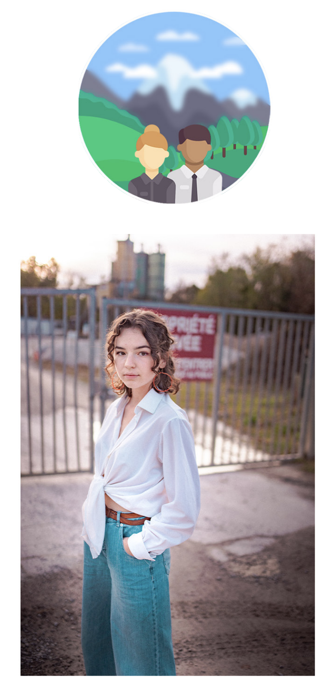 Portrait d’une femme en extérieur avec arrière-plan flou, exemple d’ouverture en photographie et de faible profondeur de champ